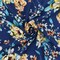 Blue-Yellow-Multi Poly Floral Printed Crepe Momie Georgette Woven Fabric By the Yard
